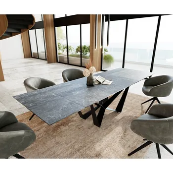 Jídelní stůl DELIFE Jídelní stůl Edge 200-300x100 keramika Laminam®Nero Greco antracitová Spider plochá ocel černá rozkládací