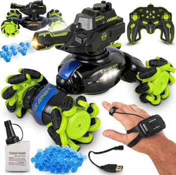 RC model auta TANK AUTO NA DÁLKOVÉ OVLÁDÁNÍ S DĚLEM NA GELOVÉ KULIČKY 4x4 OVLÁDÁNÍ PILOTEM A GESTY