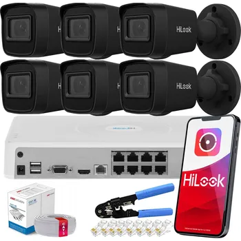 Bezpečnostní kamera Sada IP PoE monitoringu: 6 černých 4MPx venkovních kamer Hilook Hikvision