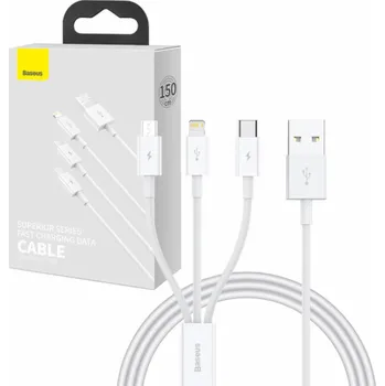 Datový kabel Rychlé nabíjení USB na M+L+C Baseus Superior Data 3,5A 1m (bílý)