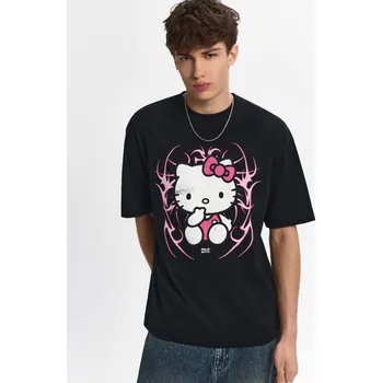 Pánské tričko Tričko s potiskem Hello Kitty - L - House - černá - 049HF-99X