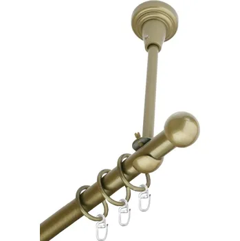 Garnýž Garnýž kovová jednořadá 16mm Koule zlatá antik 110 cm (do stropu / kroužky s háčkem)