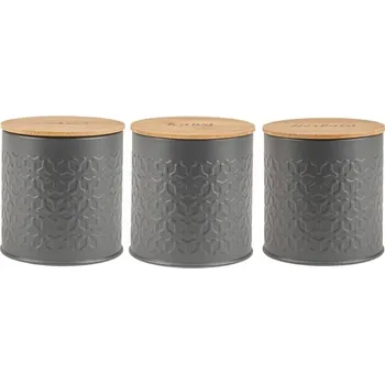 Dóza na potraviny Sada kuchyňských dóz OCELOVÉ s bambusovým VÍKEM 3 ks