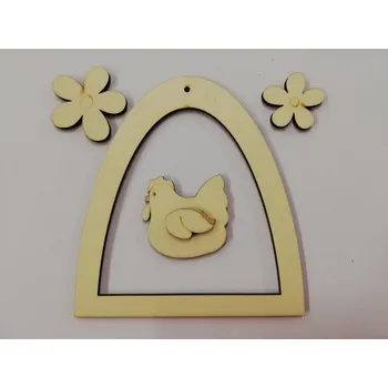 Dřevěná hračka Dřevěný výřez skládačka - slepička v oblouku s květinami