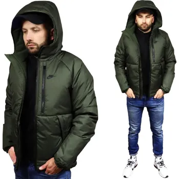 Pánská bunda Pánská péřová bunda Nike zelená khaki s kapucí M