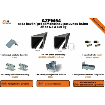 Pohon brány AZPmFe - sada kování pro samonosnou posuvnou bránu až do 6,5 m průjezdu a do 600 kg, akce - DOPRAVA ZDARMA!