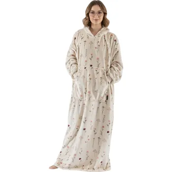 Dámská mikina XPOSE® Mikinová deka (prodloužená) DIVOKÉ MÁKY - béžová, Mikroplyš + Prodloužená možnost vrácení zboží do 50 dnů