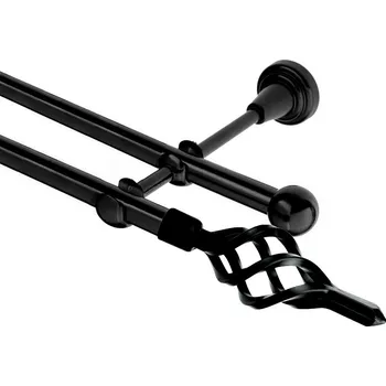 Garnýž kovová dvouřadá 16mm Azur černá 100 cm (do stěny / na tunýlek - bez kroužků)