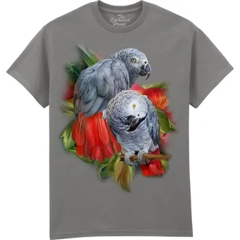 Pánské tričko The Colored House Pánské tričko s potiskem afrických papoušků – African Greys od Carol Cavalaris - šedé Velikost: XXXL