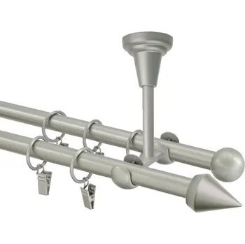 Garnýž Garnýž kovová dvouřadá 16mm Hrot stříbrná mat 210 cm (do stropu / kroužky s žabkou)