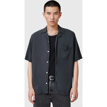 Pánská košile Košile s příměsí lnu AllSaints CUDI M052SC modrá 95X, vel. M
