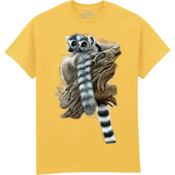 Pánské tričko The Colored House Pánské tričko s lemury – Heads and Tails od Jeremyho Paula - žluté Velikost: XXXL