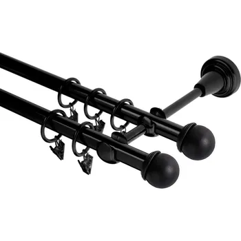 Garnýž Garnýž kovová dvouřadá 19mm Todi double černá 100 cm (do stěny / kroužky s žabkou)