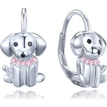 Náušnice Stříbrné naušnice pes s růžovými zirkony JMAD0057PE00