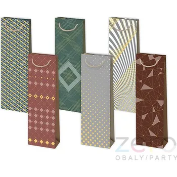 Dárková taška Taška papírová dárková na láhev 13x38x11cm (lux) - grafické vzory (mix)