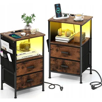 Noční stolek Sada 2 Noční stolek s Nabíjecí Stanicí