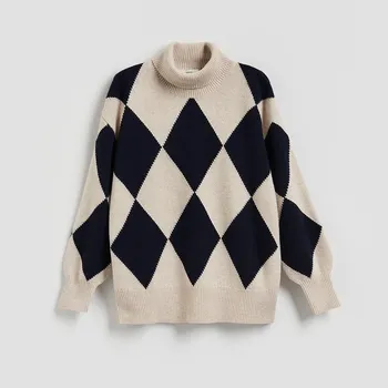 Dámský svetr Reserved - Vlněný rolák s kostkovaným vzorem - vícebarevná - 192HW-MLC - 192HW-MLC-XS