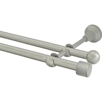 Garnýž Garnýž kovová dvouřadá 16mm Pullo stříbrná mat 100 cm (do stěny / na tunýlek - bez kroužků)