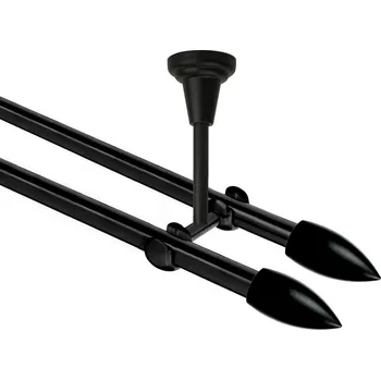 Garnýž Garnýž kovová dvouřadá 16mm Špice Double černá 120 cm (do stropu / na tunýlek - bez kroužků)