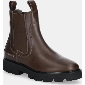 Dámská zimní obuv Kožené kotníkové boty Tommy Hilfiger TH LTHR LOW CHELSEA FW0FW08775 hnědá 88X, EUR 37