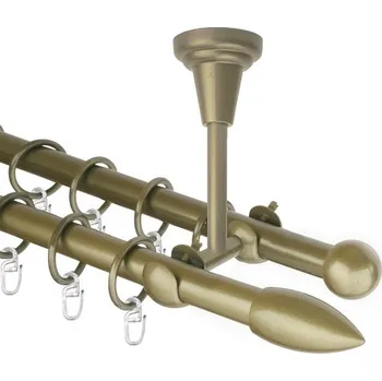 Garnýž Garnýž kovová dvouřadá 16mm Špice zlatá antik 410 cm (do stropu / kroužky s háčkem)