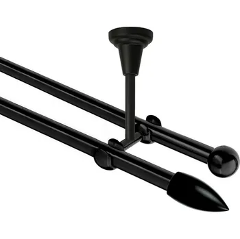 Garnýž kovová dvouřadá 16mm Špice černá 150 cm (do stropu / na tunýlek - bez kroužků)