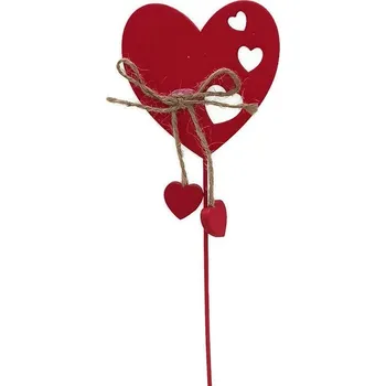 Dřevěný zápich Srdce červené - 9 x 7 cm
