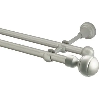 Garnýž Garnýž kovová dvouřadá 16mm Paola stříbrná mat 140 cm (do stěny / na tunýlek - bez kroužků)