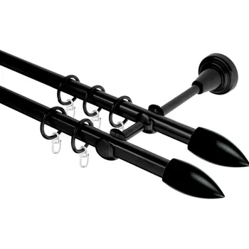 Garnýž Garnýž kovová dvouřadá 16mm Špice Double černá 120 cm (do stěny / kroužky s háčkem)