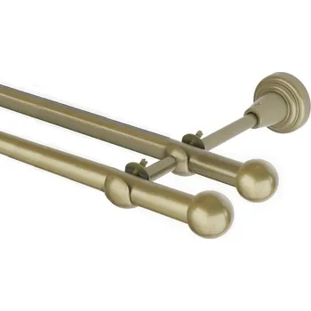 Garnýž Garnýž kovová dvouřadá 16mm Koule zlatá antik 110 cm (do stěny / na tunýlek - bez kroužků)