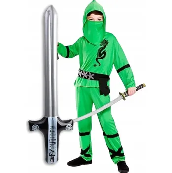 Karnevalový kostým KOSTÝM NINJA ZELENÝ S MEČEM, KARNEVAL, PÁRTY, VELIKOST 128-134