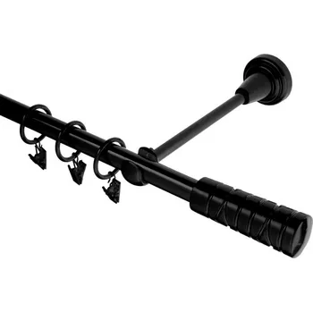 Garnýž Garnýž kovová jednořadá 16mm Torino černá 260 cm (do stěny / kroužky s žabkou)