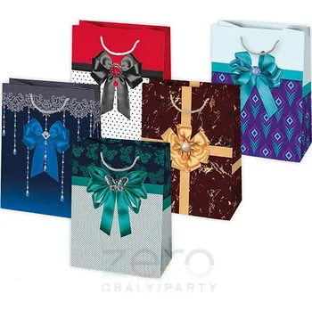 Dárková taška Taška papírová dárková 34,5x48x13 cm (lak) - mašle (mix 3)