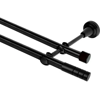 Garnýž kovová dvouřadá 19mm Techno černá 110 cm (do stěny / na tunýlek - bez kroužků)