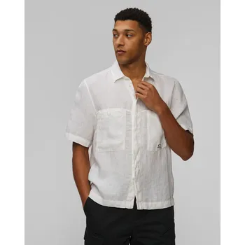 Pánská košile Pánská Lněná Košile C.p. Company Linen Boxy Short Sleeve Shirt V Bílé Barvě 18cmsh239a005415g-103