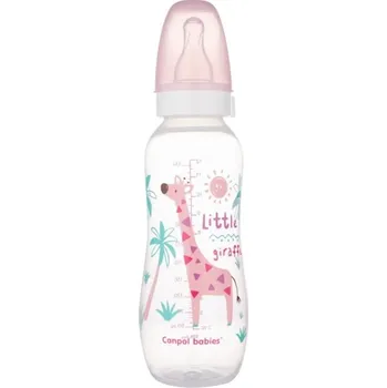 Kojenecká láhev Canpol babies Lahvička s potiskem Žirafka 250 ml, růžová; růžová; plast