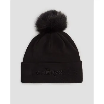 Čepice Černá Zimní čepice S Bambulí Chervo Waffer W0337-999