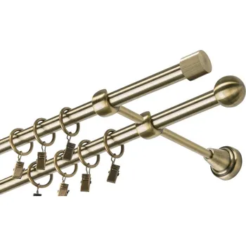 Garnýž Garnýž kovová dvouřadá 19mm Pullo mosaz 130 cm (do stěny / kroužky s žabkou)