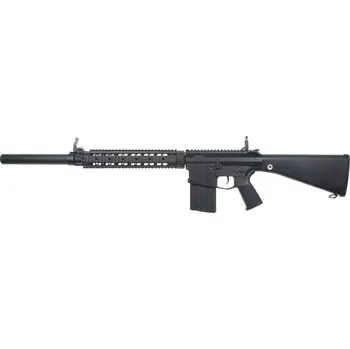 Airsoftová zbraň SR25 RAS, pevná pažba, tlumič, Black, Cyma Platinum, CM.098