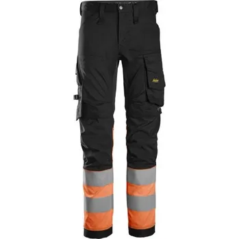 montérky Snickers Workwear | Reflexní kalhoty AllroundWork Stretch pracovní třída 1 černé/oranžové - Černá / 58 / XL / černá