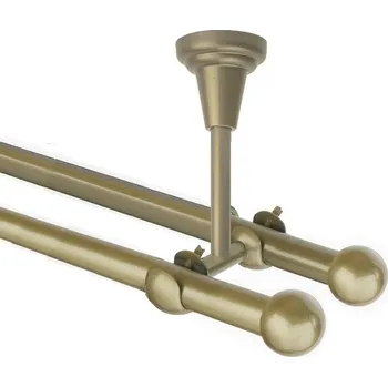 Garnýž Garnýž kovová dvouřadá 16mm Koule zlatá antik 460 cm (do stropu / na tunýlek - bez kroužků)