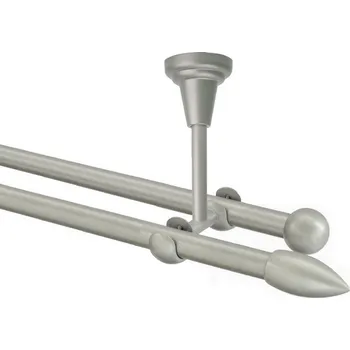 Garnýž Garnýž kovová dvouřadá 16mm Špice stříbrná mat 170 cm (do stropu / na tunýlek - bez kroužků)