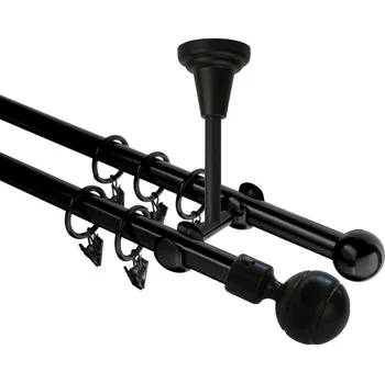 Garnýž Garnýž kovová dvouřadá 16mm Paola černá 400 cm (do stropu / kroužky s žabkou)