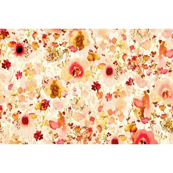 SATÉNOVÁ LÁTKA TYPU HEDVÁBÍ VZOR LETNÍ KVĚTY AKVAREL