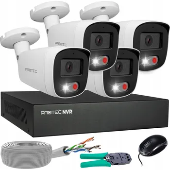 Bezpečnostní kamera Monitorovací sada 4 IP PoE kamery, barevný obraz, detekce osob, 5 Mpx, bez HDD