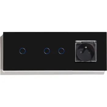 vypínač DOTYKOVÝ SPÍNAČ 1+2 S HERMETICKOU ZÁSUVKOU SKLENĚNÝ RÁMEČEK 229mm