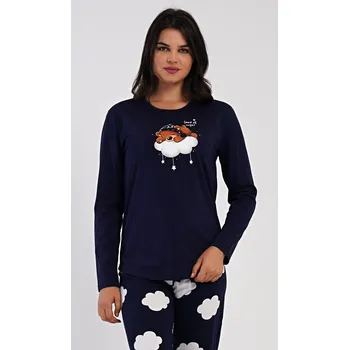 Dámské noční prádlo Vienetta Dámské pyžamo dlouhé Méďa na obláčku: tmavě modrá M