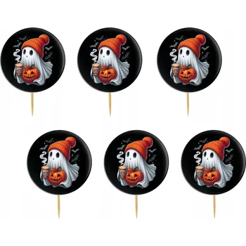 Obraz TOPPER NA DORT A MUFFINY HALLOWEEN DUCHOVÉ DÝNĚ KOČKA SADA TOPPERŮ 6ks #38