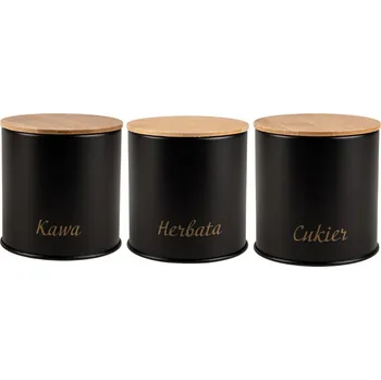 Dóza na potraviny Kuchyňské dózy na kávu, čaj a cukr, OCELOVÉ s bambusovým VÍKEM