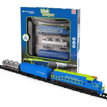 Vláček a vláčkodráha Vlak nákladní PKP Cargo lokomotiva + 2 vagony s kolejemi na baterie Světlo Zvuk